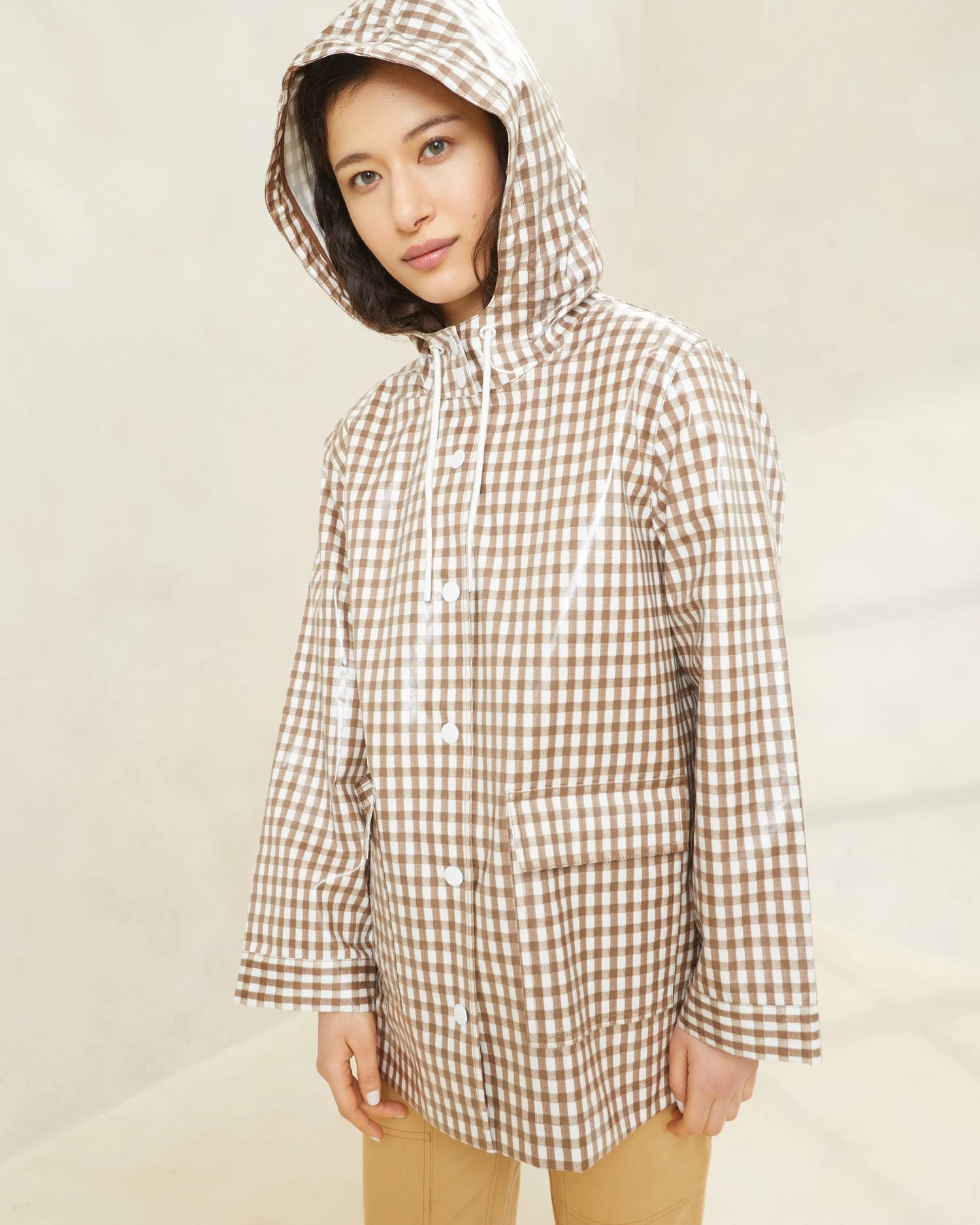 Loeffler Randall Misty Brown Gingham Rain Jacket 2 Loeffler Randall Misty Brown Gingham Rain Jacket - Image 2