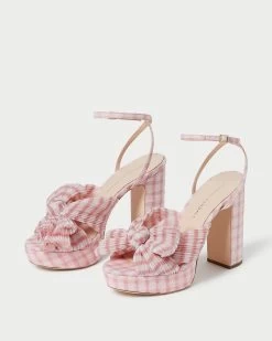 Loeffler Randall Natalia Pink Gingham Bow Heel -Outlet Velin Studio Store NATALIA PLFA PKGI 4 1