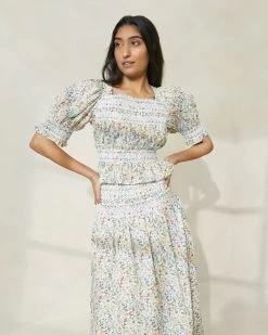 Loeffler Randall Nicola Floral Puff-Sleeve Cinched Blouse