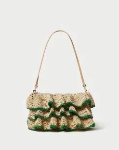 Loeffler Randall Odette Natural/Green Ruffle Clutch