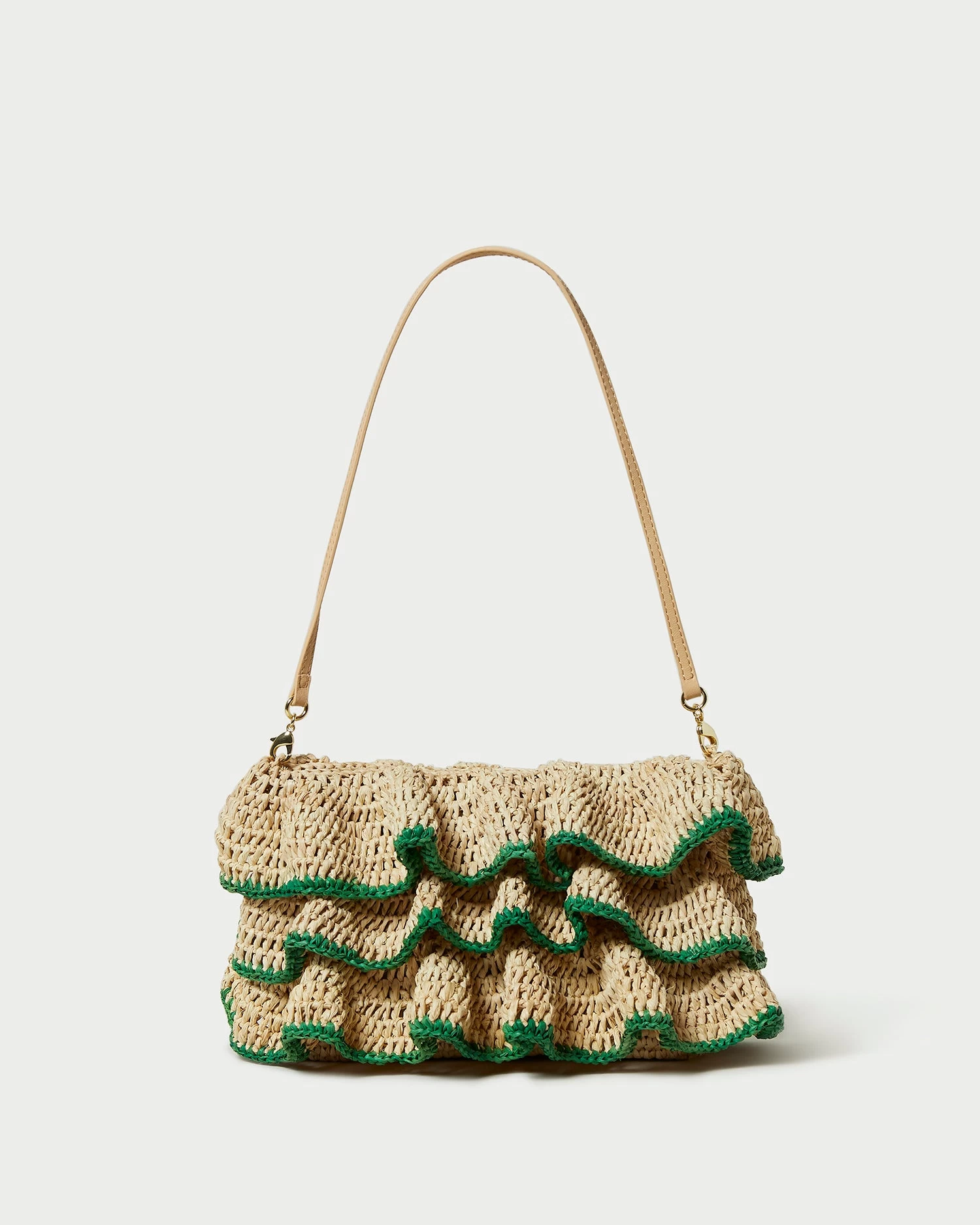Loeffler Randall Odette Natural/Green Ruffle Clutch 1 Loeffler Randall Odette Natural/Green Ruffle Clutch