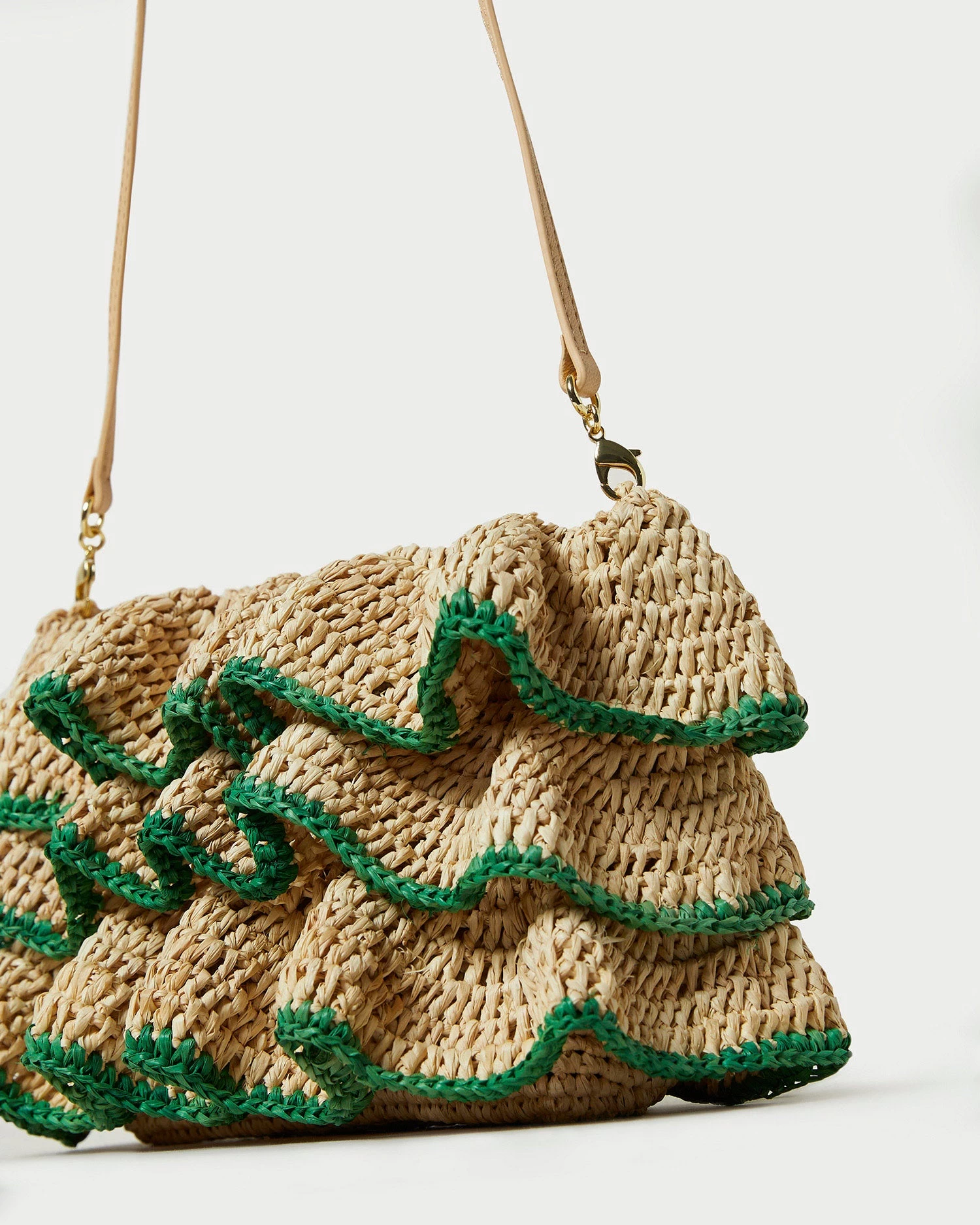 Loeffler Randall Odette Natural/Green Ruffle Clutch 2 Loeffler Randall Odette Natural/Green Ruffle Clutch - Image 2