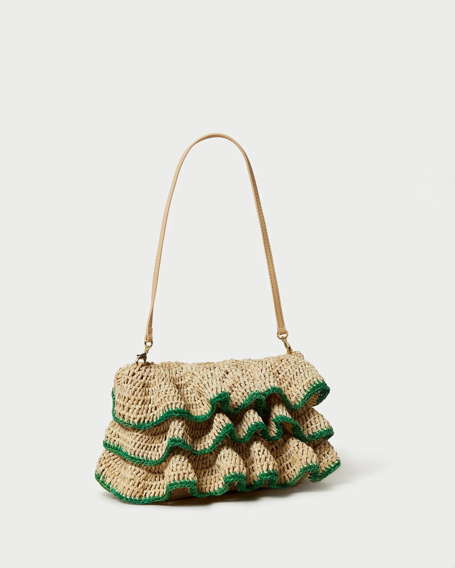 Loeffler Randall Odette Natural/Green Ruffle Clutch 3 Loeffler Randall Odette Natural/Green Ruffle Clutch - Image 3