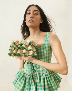 Loeffler Randall Odette Natural/Green Ruffle Clutch 9 Loeffler Randall Odette Natural/Green Ruffle Clutch -Outlet Velin Studio Store ODETTE R NATGR 5