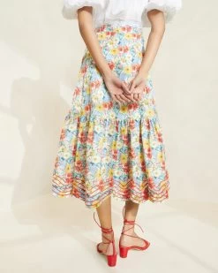 Loeffler Randall Opal Multi Floral Ruffle-Hem Skirt -Outlet Velin Studio Store OPAL MPOFL 4406