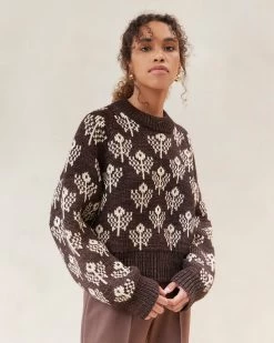 Loeffler Randall Patty Brown/Cream Intarsia Sweater