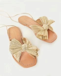 Loeffler Randall Peony Gold Pleated Bow Slide -Outlet Velin Studio Store PEONY PLA GOLD 4