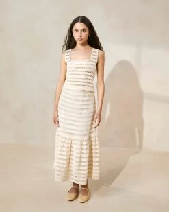 Loeffler Randall Scarlett Natural Crocheted Ruffle-Hem Skirt