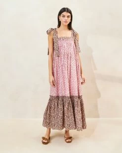 Loeffler Randall Shae Strawberry/Floral Ruffle-Hem Dress