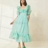 Loeffler Randall Shannon Seafoam Ruffled Puff-Sleeve Dress