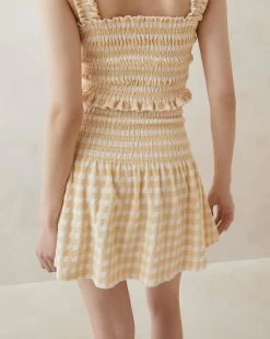 Loeffler Randall Siena Tan Gingham Smocked Skirt -Outlet Velin Studio Store SIENA TERR TANGI 2