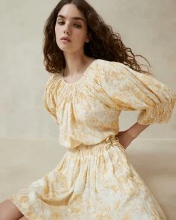 Loeffler Randall Sloane Vine Floral Smocked Top -Outlet Velin Studio Store SLOANE SCO TONVF 3