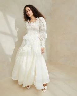 Loeffler Randall Suzette Cream Smocked Organza Dress