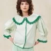 Loeffler Randall Tamar Mint/Pine Crochet-Collar Blouse