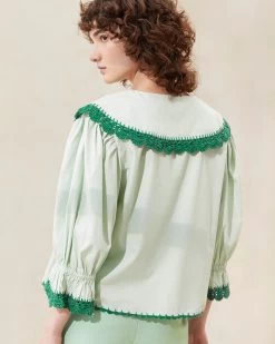 Loeffler Randall Tamar Mint/Pine Crochet-Collar Blouse -Outlet Velin Studio Store TAMAR CTNC MTPN 065copy