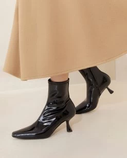 Loeffler Randall Thandy Black Leather Curved Bootie -Outlet Velin Studio Store THANDY STPA BLACK 086copy