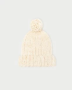 Loeffler Randall Ava Cream Knit Pompom Hat