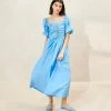Loeffler Randall Yael Cornflower Gathered-Bodice Dress