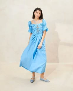 Loeffler Randall Yael Cornflower Gathered-Bodice Dress