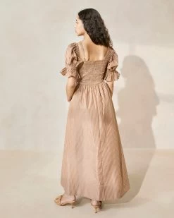 Loeffler Randall Yael Brown Stripe Gathered-Bodice Dress -Outlet Velin Studio Store YAEL SE TTBRS 103copy 4512248b b60a 4234 b7d8 51888a1ec01c