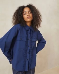 Loeffler Randall Zeke Indigo Eyelet Chore Coat