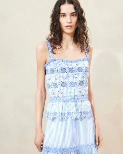 Loeffler Randall Zelda Blue Stripe Broderie Camisole